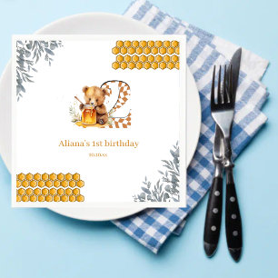 Classic Watercolor Bear Honey Second birthday Napkin