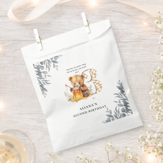 Classic Watercolor Bear Honey third birthday Favour Bag (Clipped)