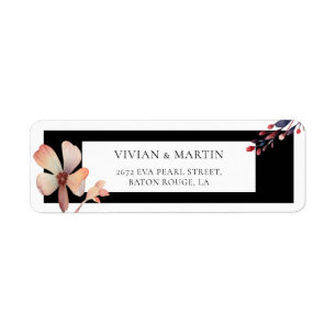 Classic Watercolor Black Floral Return Address