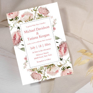 Classic Watercolor Blush Pink Peony Floral Wedding Invitation