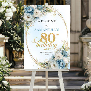 Classic Watercolor boho flowers 80th birthday welc Poster