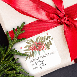 Classic Watercolor Christmas Berries Square Sticker