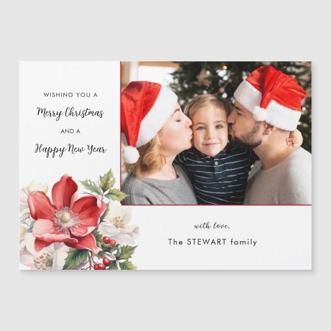 Classic Watercolor Christmas Floral Photo (Front)