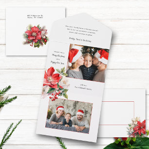 Classic Watercolor Christmas Floral Photo All In One Invitation