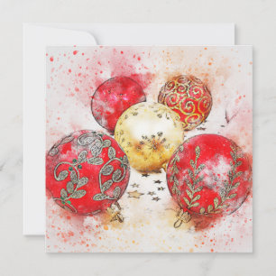 Classic Watercolor Christmas Ornaments Holiday Card