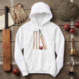 Classic Watercolor Cricket Bat and Ball Hoodie