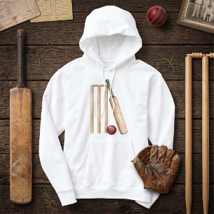 Classic Watercolor Cricket Bat and Ball Hoodie