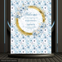 Classic Watercolor Dusty Blue Gold Wedding Photo