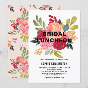 Classic Watercolor Flowers Fall Bridal Luncheon Invitation