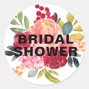 Classic Watercolor Flowers Floral Bridal Shower Round Sticker
