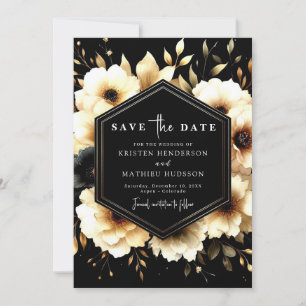 Classic Watercolor Gold and Black Wedding Save The Date