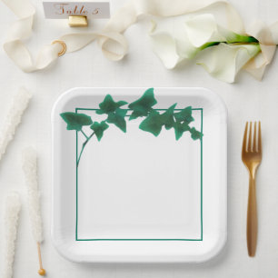 Classic watercolor Green English Ivy Paper Plate