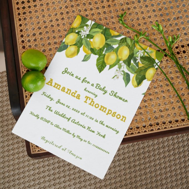 Classic Watercolor Lemon & Flowers Yellow White  Invitation (Creator Uploaded)