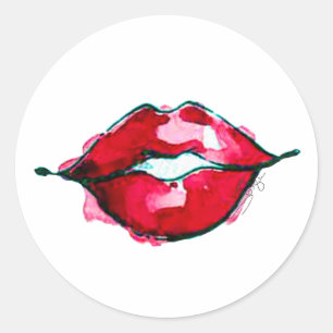 Classic Watercolor lips Classic Round Sticker