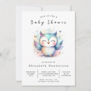 Classic Watercolor Owl Baby Shower Invitation