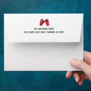 Classic Watercolor Red Bow & Stripes Christmas  Envelope