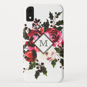 Classic Watercolor Vintage Rose Floral Monogram iPhone XR Case