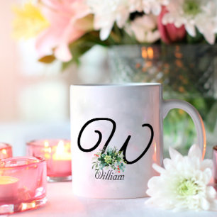 Classic watercolor wildflowers letter coffee mug