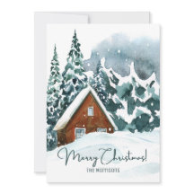 Classic Watercolor Winter Forest Merry Christmas