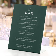 Classic Wedding Bar Menu Chic Minimalist Green