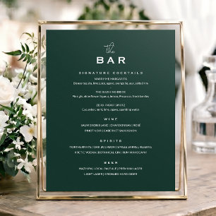 Classic Wedding Bar Menu Sign Minimalist Green