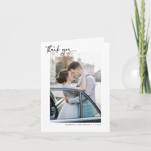 Classic Wedding Calligraphy Photo Thank You Card (Front)
