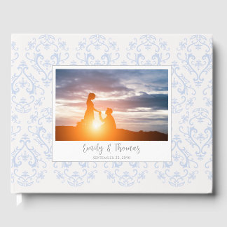 Classic Wedding Elegant Damask Pattern Light Blue Guest Book
