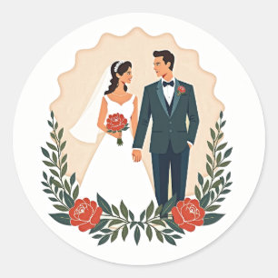 Classic Wedding Icons Round Sticker