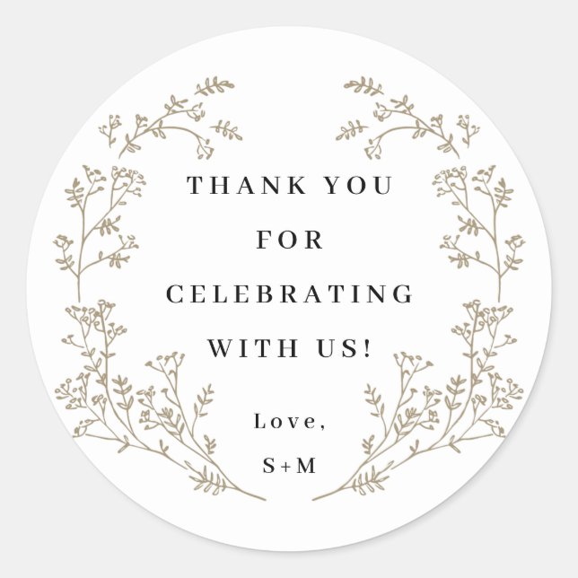 Classic Wedding Laurel Monogram Thank You Wreath Round Sticker (Front)