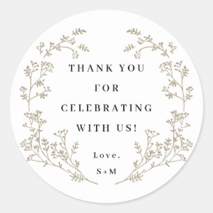 Classic Wedding Laurel Monogram Thank You Wreath Round Sticker