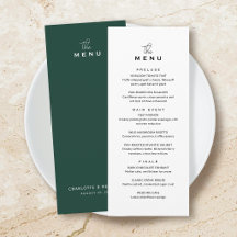 Classic Wedding Menu Card Chic Minimalist Green
