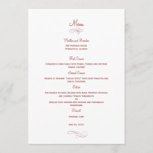 Classic Wedding Menu Card - (Red) Menu Cards
