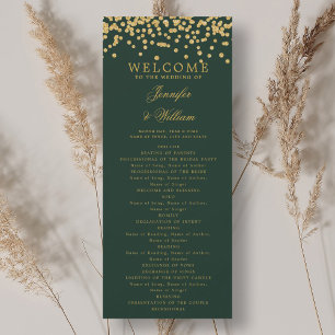 Classic Wedding Program Confetti Gold Emerald