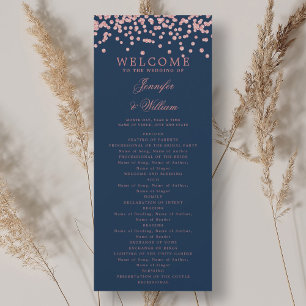 Classic Wedding Program Confetti Rose Gold Navy 