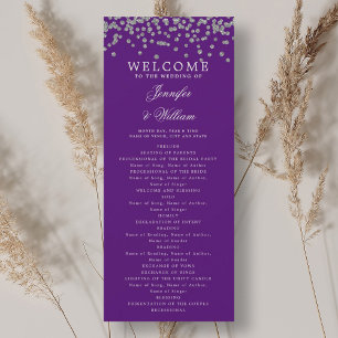 Classic Wedding Program Confetti Silver Purple 
