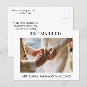 Classic Wedding Rings Photo Just Married Announcement Postcard
