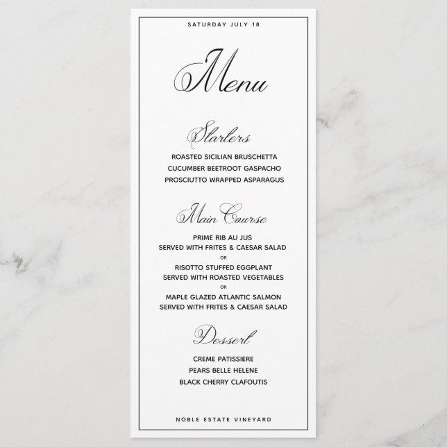 Classic Wedding Script Only Dinner Menu (Front)