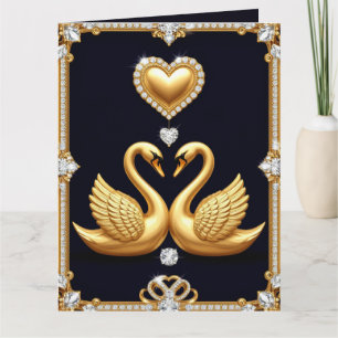 Classic Wedding Swan Pair With Interlocking Rings Card