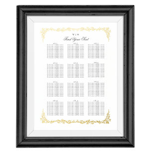 classic wedding table chart seating plan gold