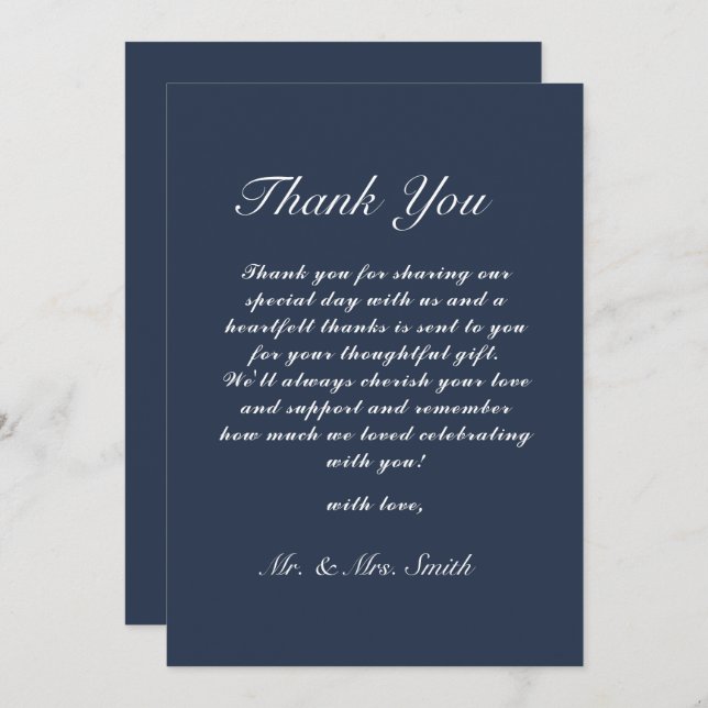 Classic Wedding Thank You Card Navy Blue (Front/Back)