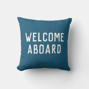 classic WELCOME ABOARD typography + ANCHOR   Outdoor Pillow