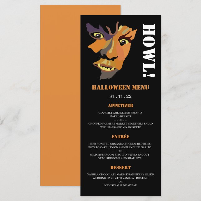 Classic Werewolf, Halloween Party Menu (Front/Back)