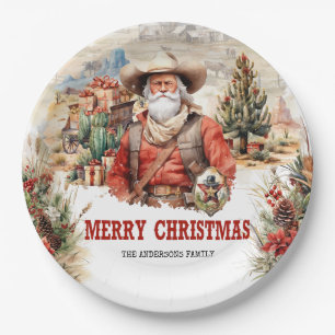 Classic western style Santa sheriff and cowboy Paper Plate
