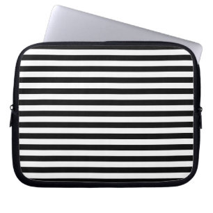 Classic White and Black Horizontal Stripe Pattern Laptop Sleeve