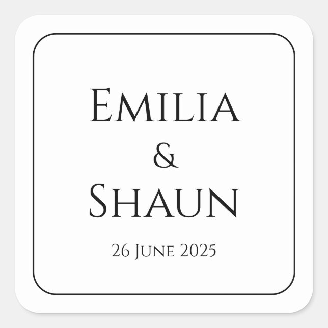 Classic White and Black Square Wedding Stickers (Front)