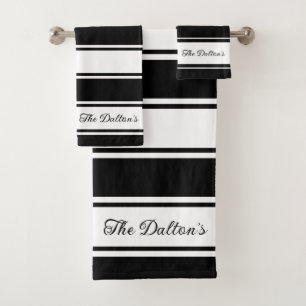 Classic White and Black Stripes Bath Towel Set