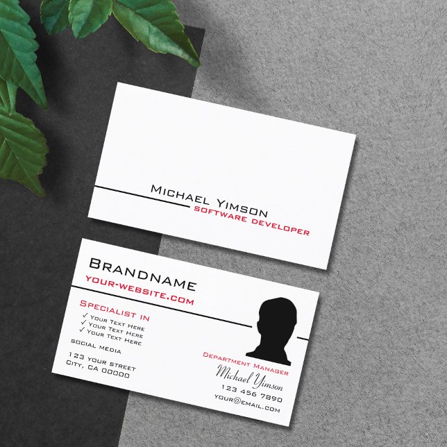 Classic White and Black with Photo Professional Business Card (Creator Uploaded)