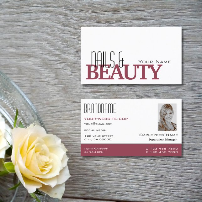 Classic White and Burgundy with Photo Professional Business Card (Creator Uploaded)