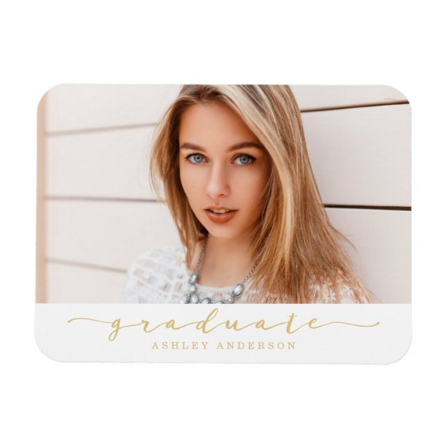 Classic White and Gold Graduation Photo Magnet (Horizontal)