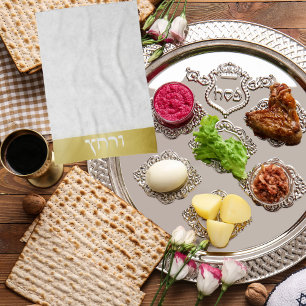 Classic White and Gold Hebrew Passover Seder Kitchen Towel